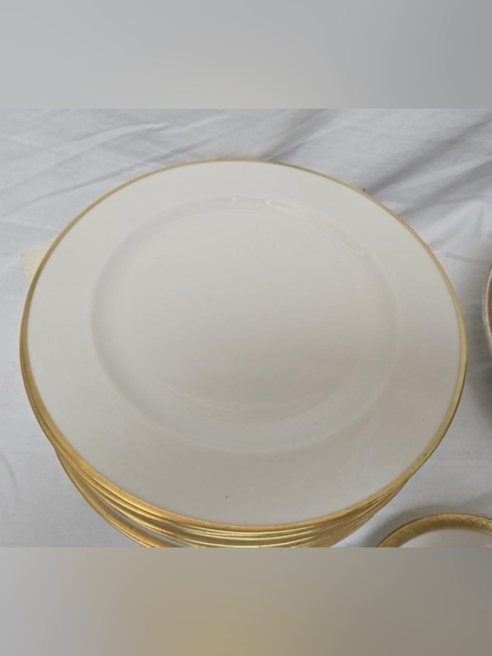 Theodore Haviland Limoges Schleiger, (Set of 4) Dinner Plates, White /Gold Trim
